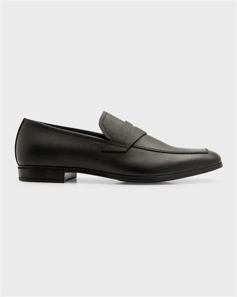 prada saffiano leather belt.|Prada saffiano leather penny loafer.